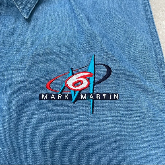 Mark Martin #6 Women’s Denim Sleeveless Bottom Down Shirt - Medium NASCAR Y2K - Picture 1 of 7